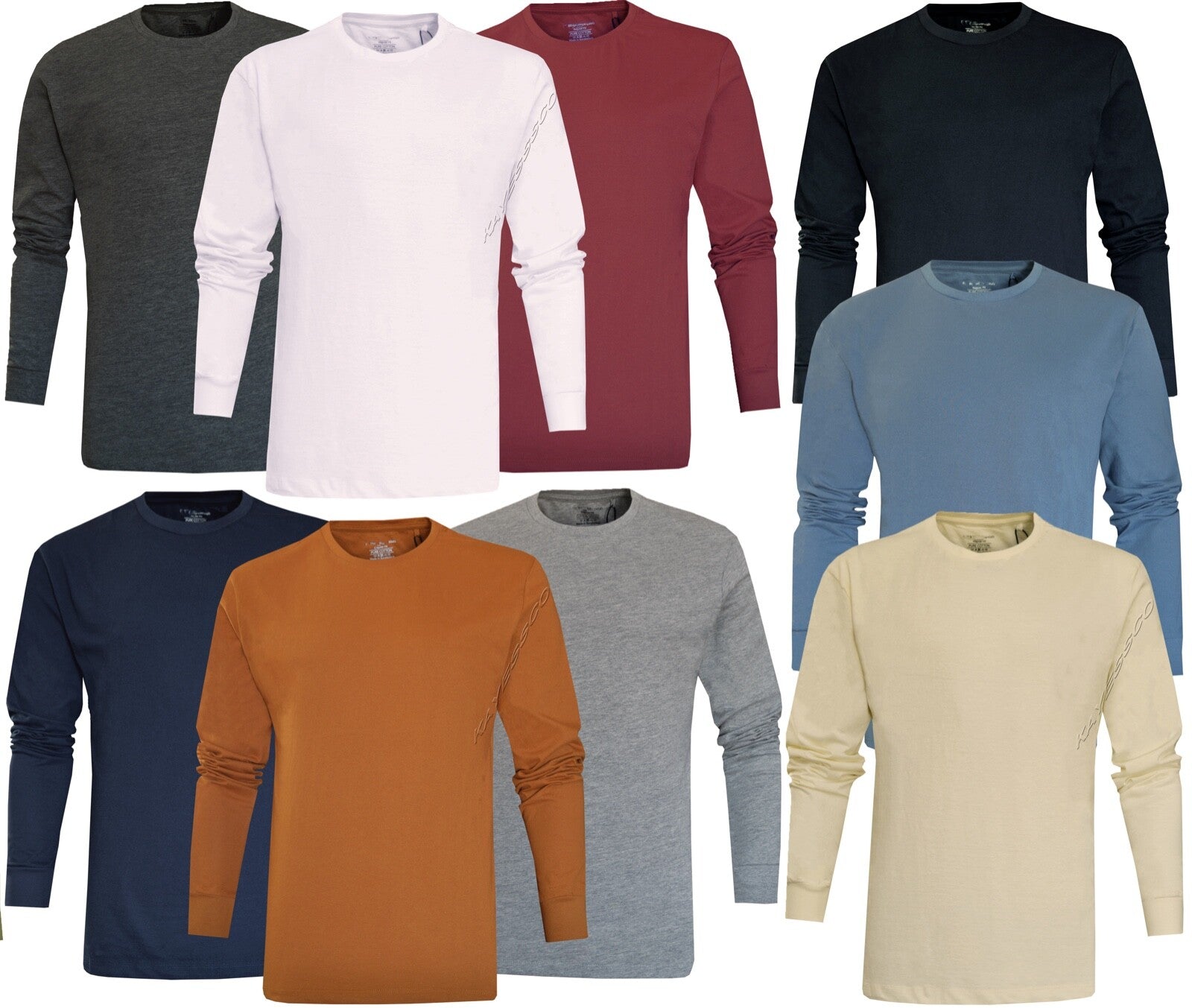 Long Sleeve T-shirt Plain Ribbed Cuffs Classic Crew Neck Casual Tee Tops M- 3XL
