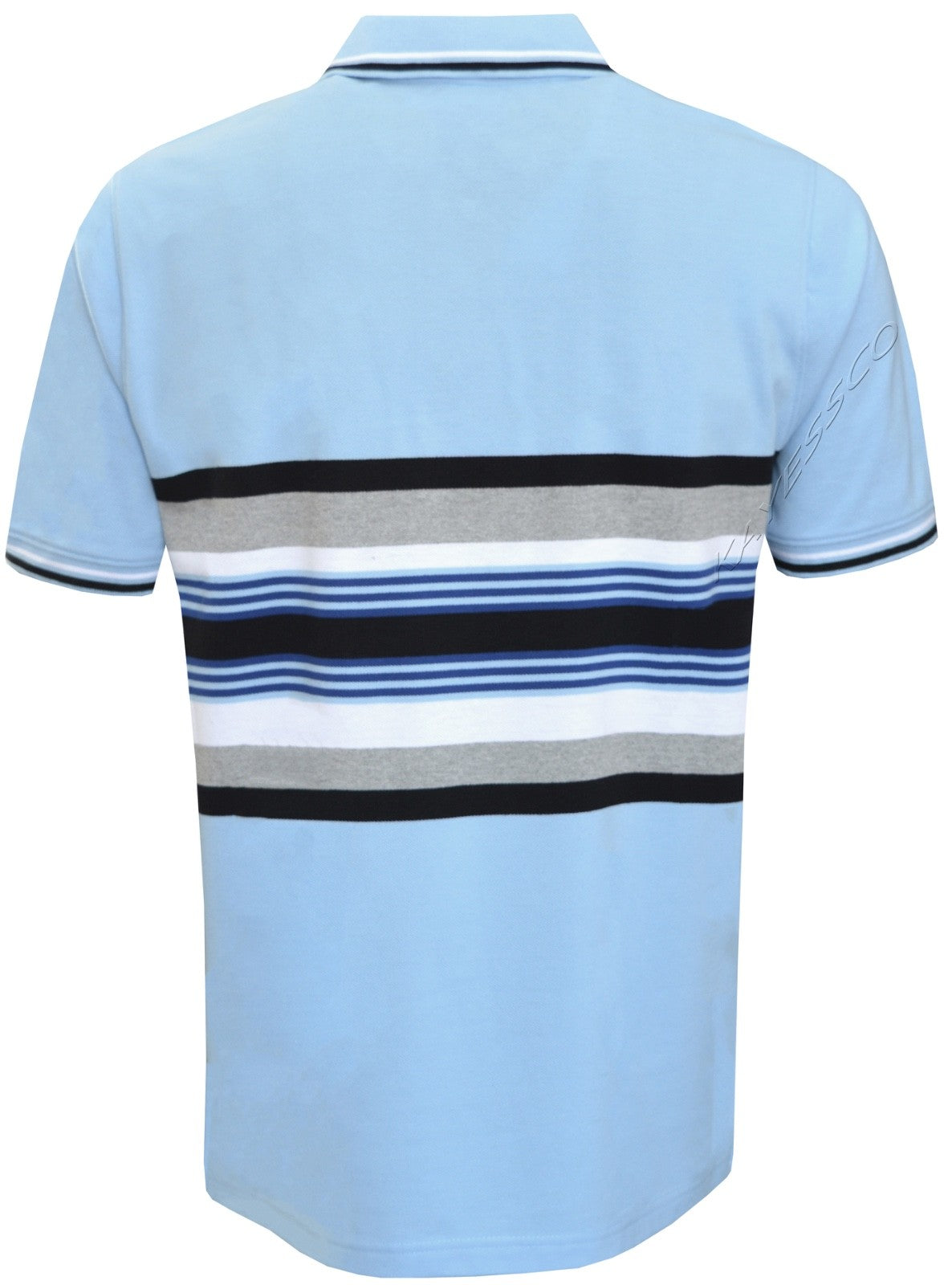 Striped Polo Shirt Short Sleeve Tipping Collar Casual Top  w/ Pocket by Beebizco