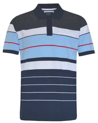 Striped Polo Shirt Short Sleeve Tipping Collar Casual Top  w/ Pocket by Beebizco