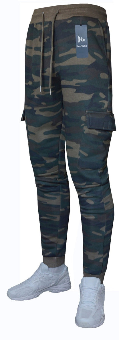 Camouflage Cargo Joggers Slim Fit Bottoms Fleece Casual Sweatpants by Beebizco