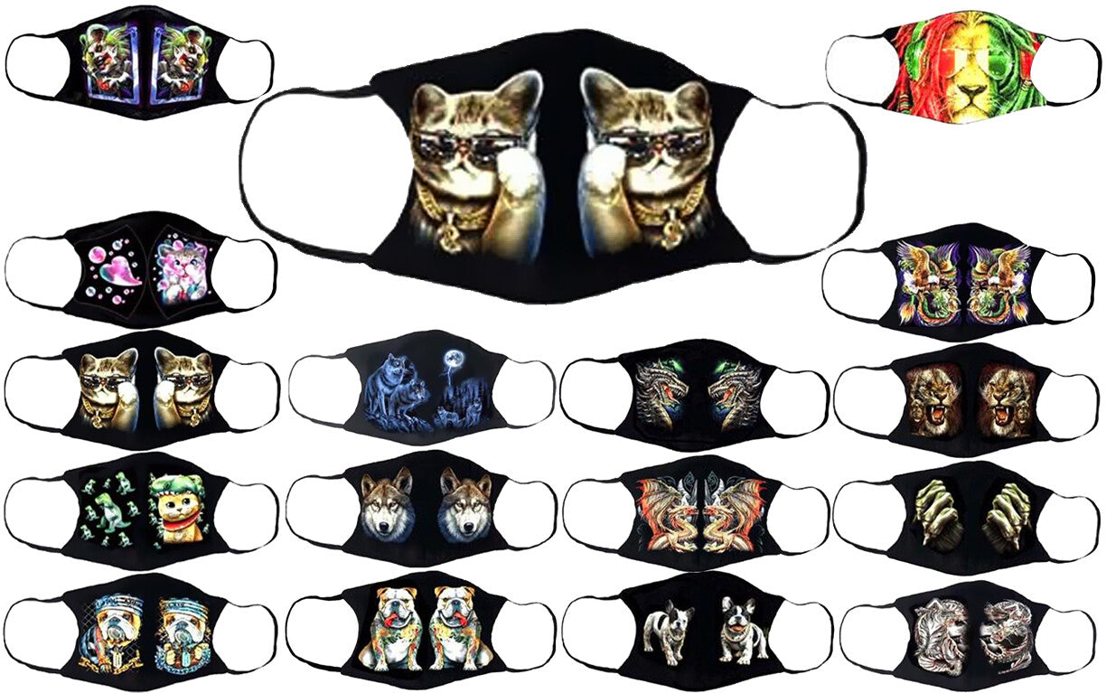 Adults Face Masks Cotton Glow in the Dark with Filter Pocket Reusable & Washable