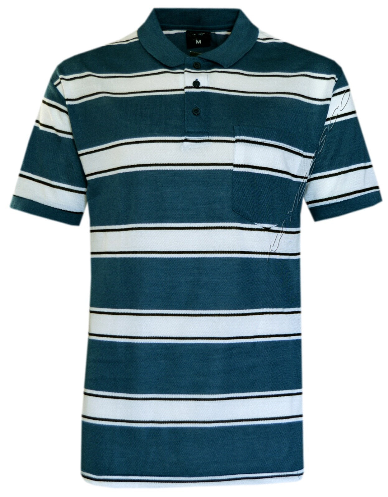 Mens Short Sleeve Polo Shirt Striped Pique Top Summer Casual with Pocket M - XXL