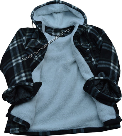 Hooded Fleece Padded Lumberjack Shirt Jacket Fur Lined Sherpa Winter Warm M-5XL