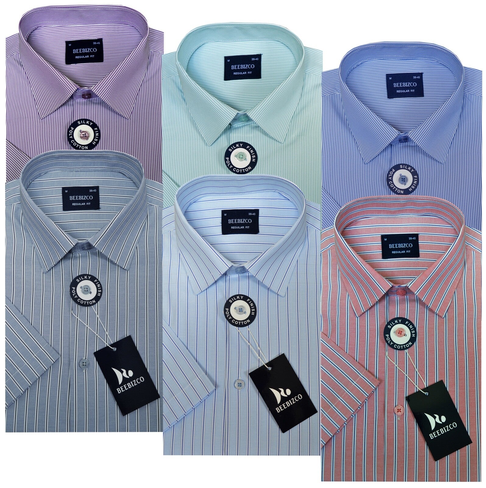 Mens Striped Shirts Short Sleeve Yarn Dyed Poly Cotton Summer M-XXL by Beebizco