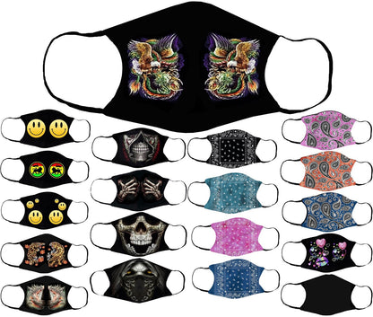 Adults Face Masks Cotton Glow in the Dark with Filter Pocket Reusable & Washable