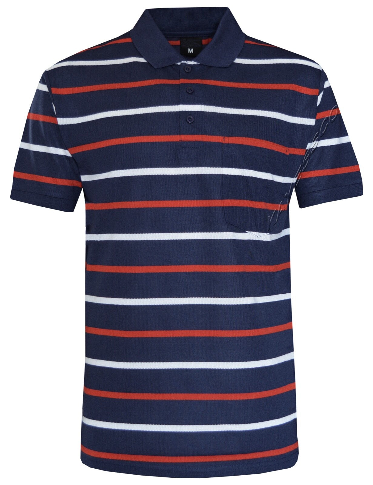 Striped Short Sleeve Yarn Dye Pique Polo Shirt Top Summer Casual with Pocket