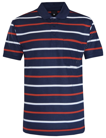 Striped Short Sleeve Yarn Dye Pique Polo Shirt Top Summer Casual with Pocket