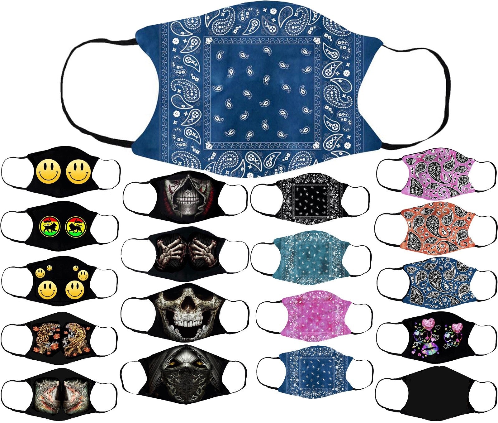 Adults Face Masks Cotton Glow in the Dark with Filter Pocket Reusable & Washable