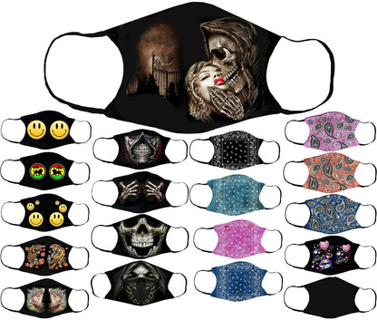 Adults Face Masks Cotton Glow in the Dark with Filter Pocket Reusable & Washable