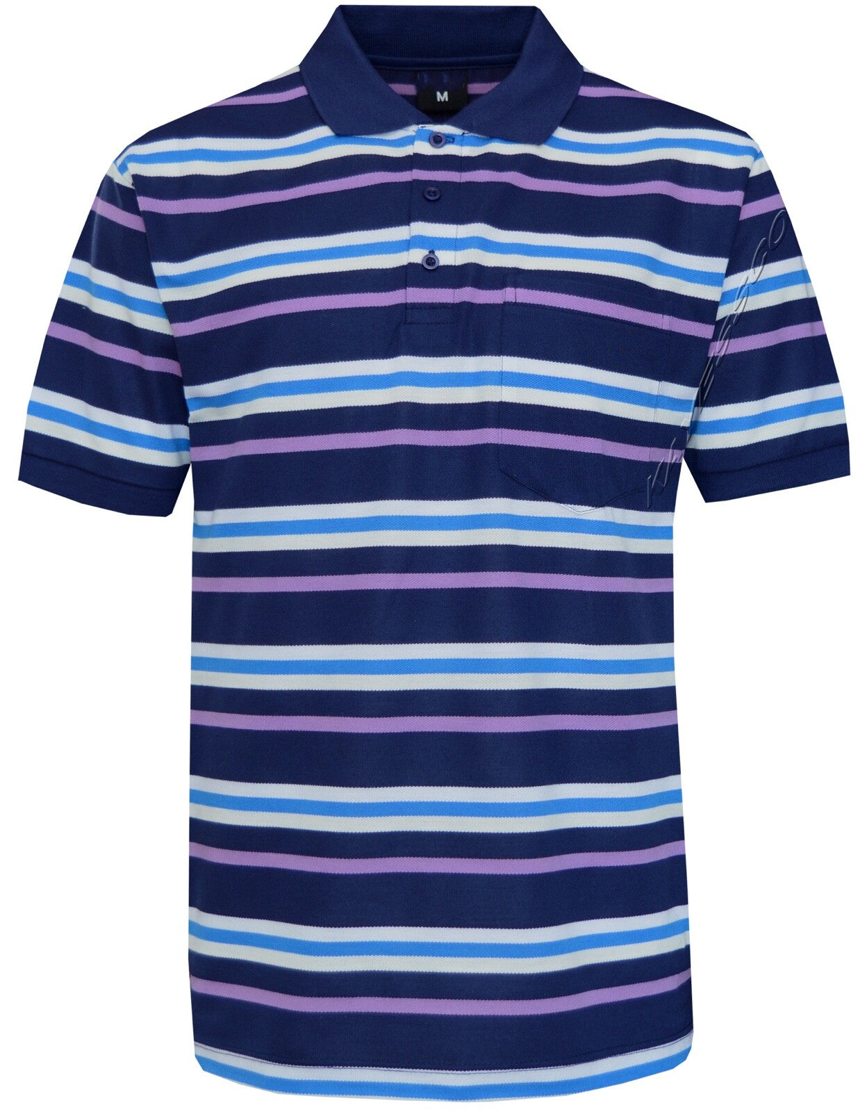 Striped Short Sleeve Yarn Dye Pique Polo Shirt Top Summer Casual with Pocket