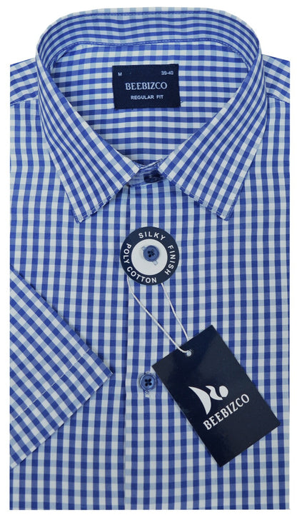Mens Checked Shirts Short Sleeve Yarn Dyed Poly Cotton Summer M-XXL by Beebizco