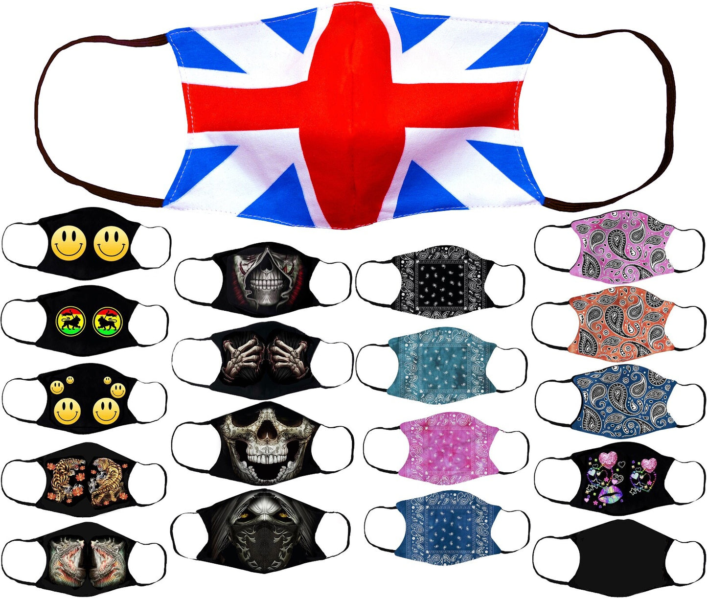 Adults Face Masks Cotton Glow in the Dark with Filter Pocket Reusable & Washable