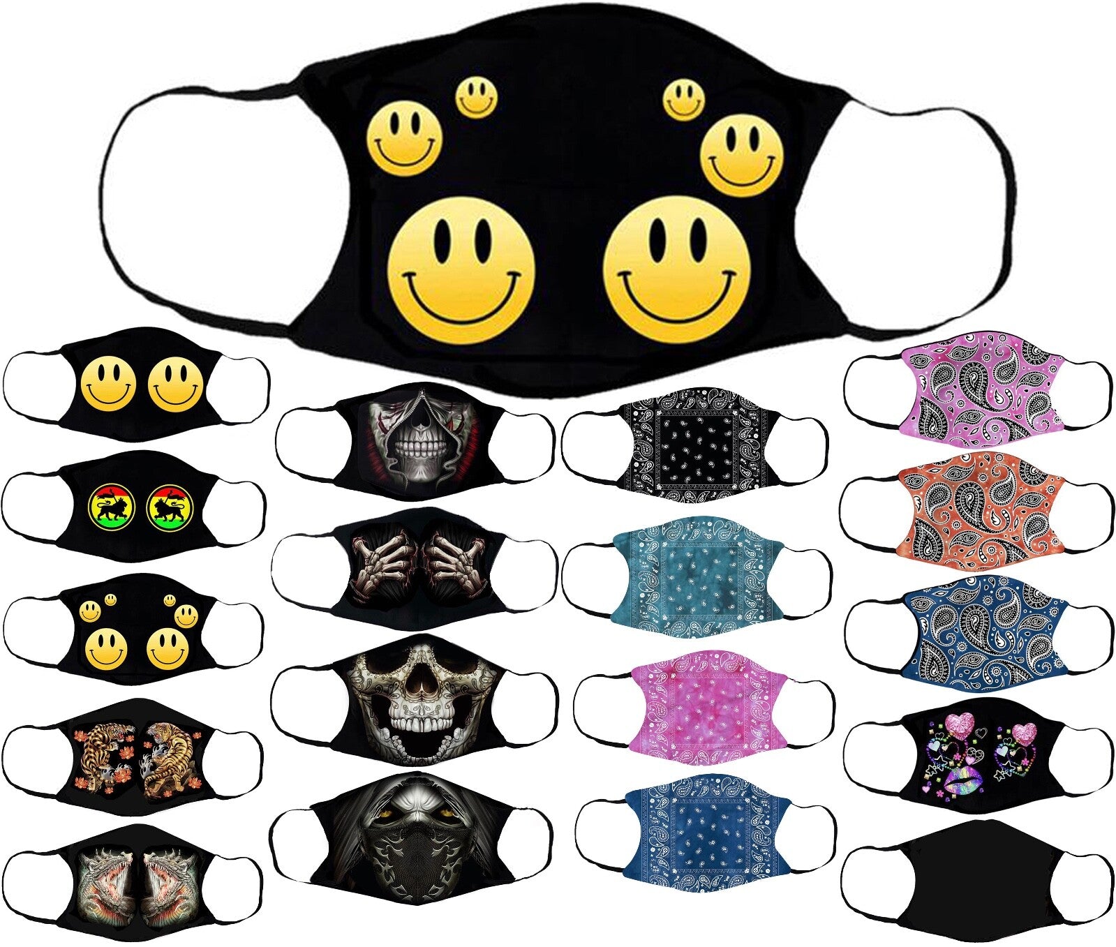 Adults Face Masks Cotton Glow in the Dark with Filter Pocket Reusable & Washable