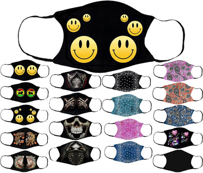 Adults Face Masks Cotton Glow in the Dark with Filter Pocket Reusable & Washable