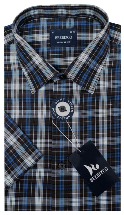 Mens Checked Shirts Short Sleeve Yarn Dyed Poly Cotton Summer M-XXL by Beebizco
