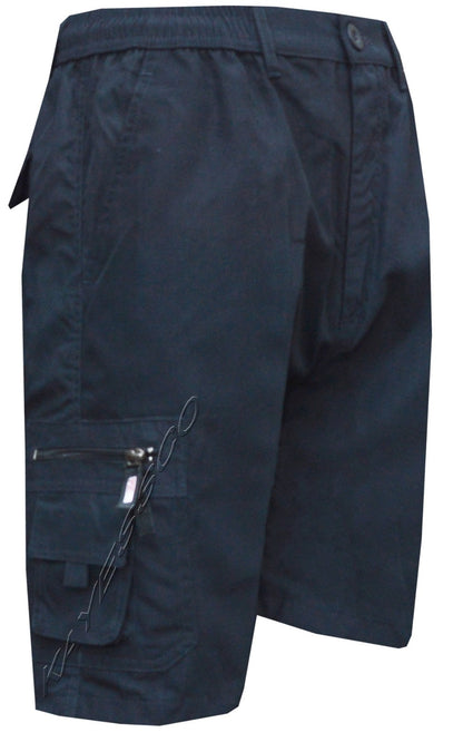Mens Elasticated Waist Cargo Combat Plain Shorts 6 Pocket Zip Fly M - 4XL