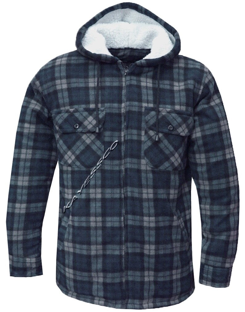 Hooded Fleece Padded Lumberjack Shirt Jacket Fur Lined Sherpa Winter Warm M-5XL