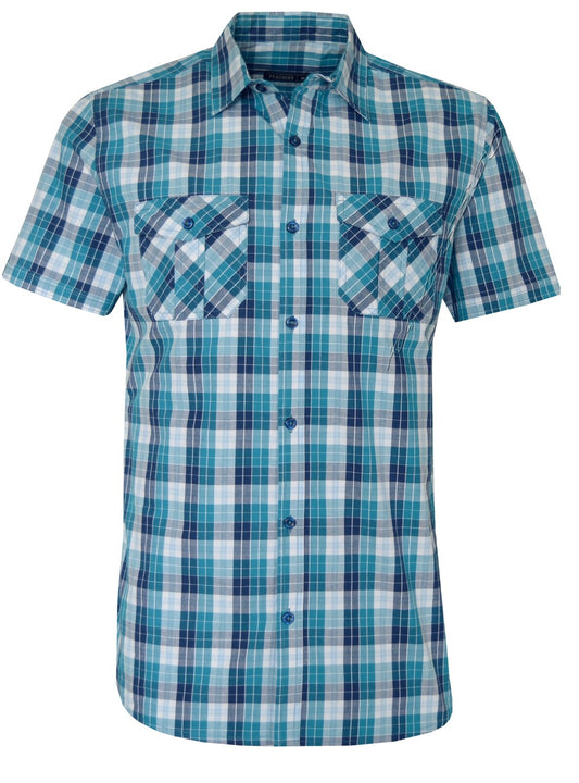 Mens Short Sleeve Slim Fit 100%Cotton Check Shirt Casual Summer Ex Store M - 3XL