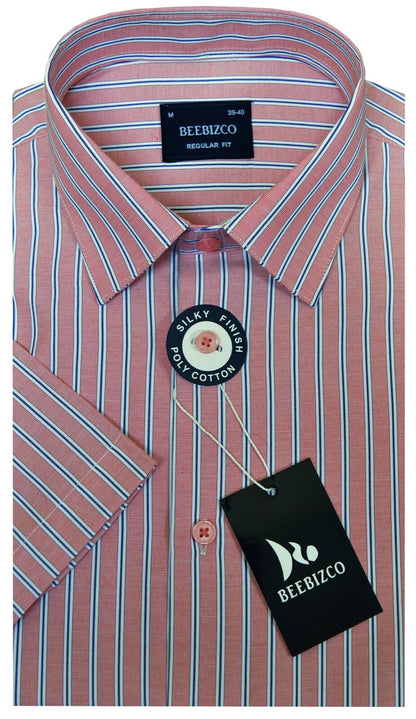 Striped Shirt King Size Short Sleeve Yarn Dyed Poly Cotton w/Pocket by Beebizco