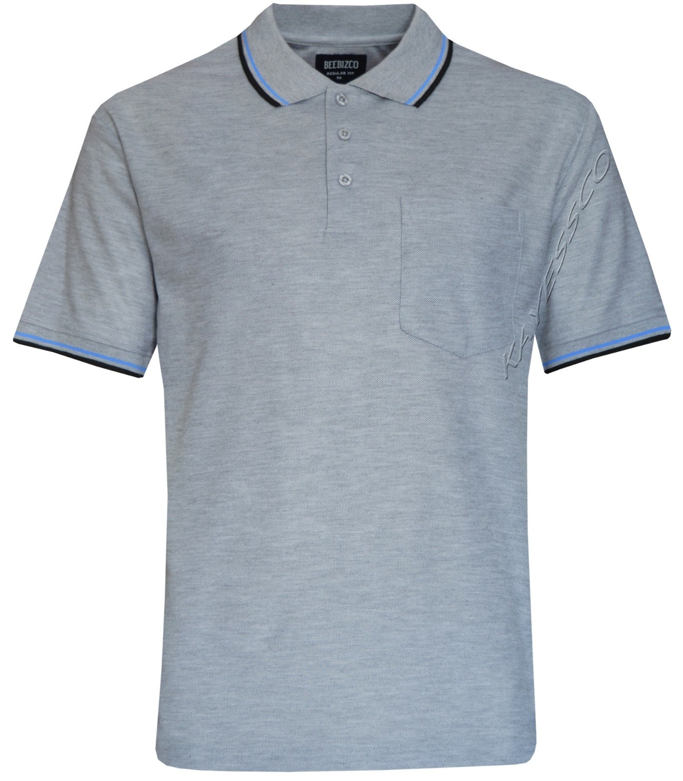 Short Sleeve Polo Pique Shirt Double Tipping Collar w Pocket by Beebizco M - 3XL