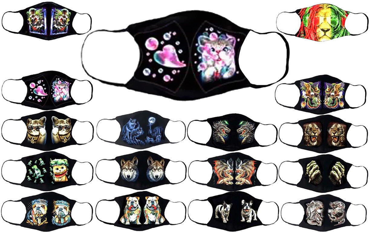 Adults Face Masks Cotton Glow in the Dark with Filter Pocket Reusable & Washable