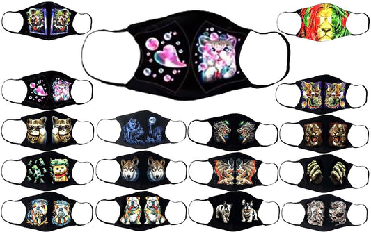 Adults Face Masks Cotton Glow in the Dark with Filter Pocket Reusable & Washable