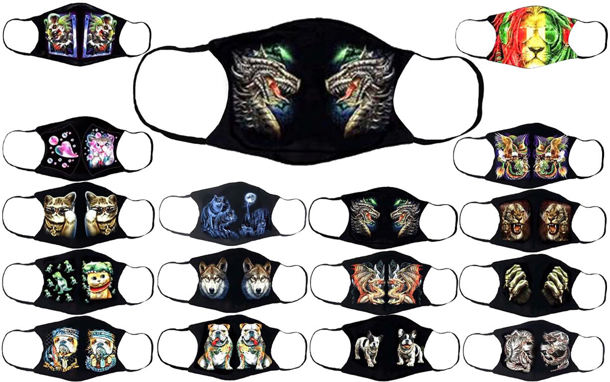 Adults Face Masks Cotton Glow in the Dark with Filter Pocket Reusable & Washable