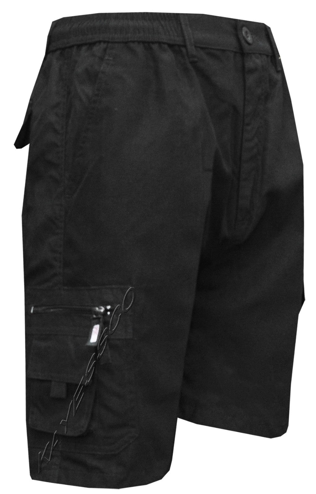 Mens Elasticated Waist Cargo Combat Plain Shorts 6 Pocket Zip Fly M - 4XL