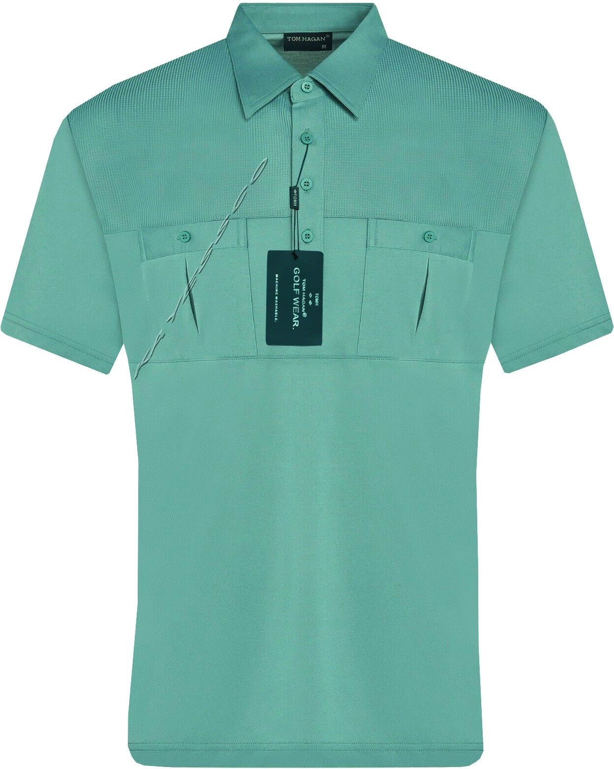 Mens Short Sleeve Double Pockets Golf Polo Shirt T-Shirt Top Casual By Tom Hagan