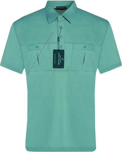 Mens Short Sleeve Double Pockets Golf Polo Shirt T-Shirt Top Casual By Tom Hagan