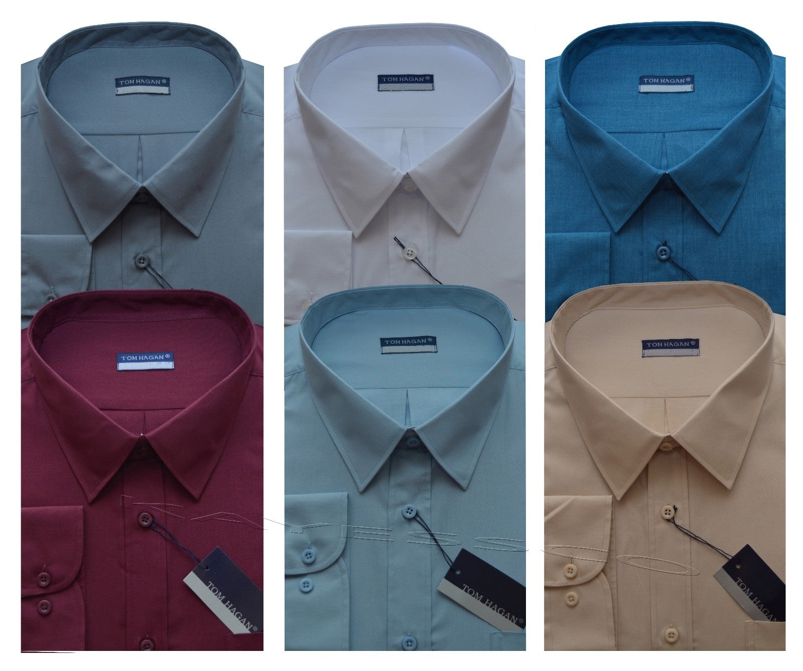 New Mens Long Sleeve Poly Cotton Plain Shirt 15" - 18" By Tom Hagan