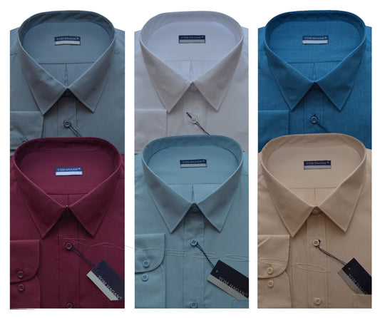 New Mens Long Sleeve Poly Cotton Plain Shirt 15" - 18" By Tom Hagan