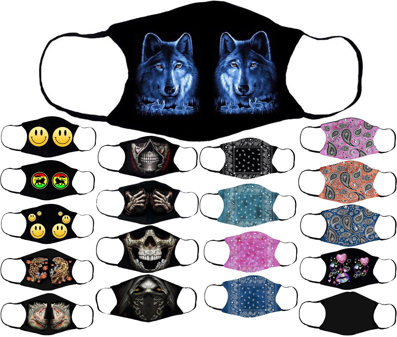 Adults Face Masks Cotton Glow in the Dark with Filter Pocket Reusable & Washable