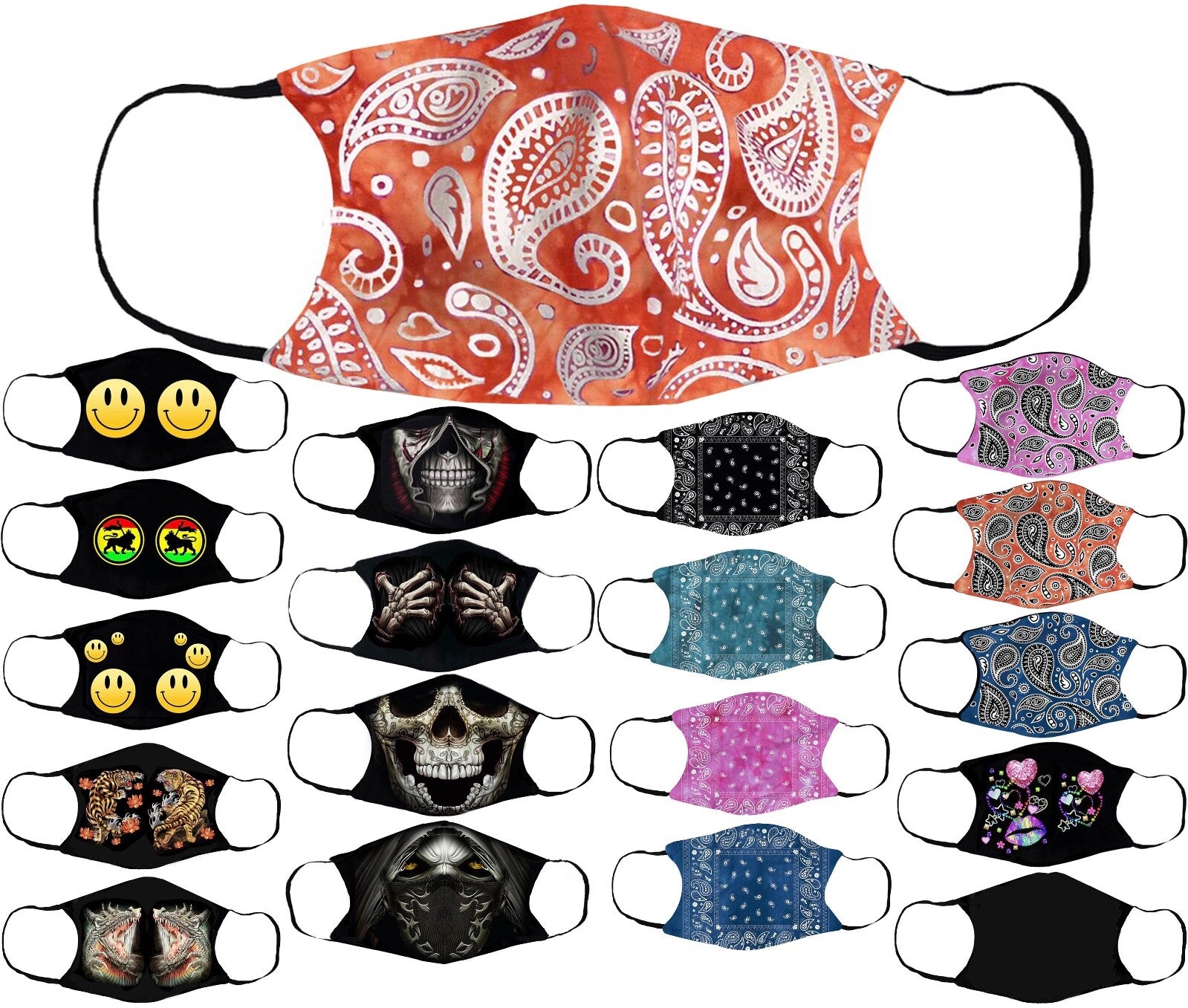 Adults Face Masks Cotton Glow in the Dark with Filter Pocket Reusable & Washable
