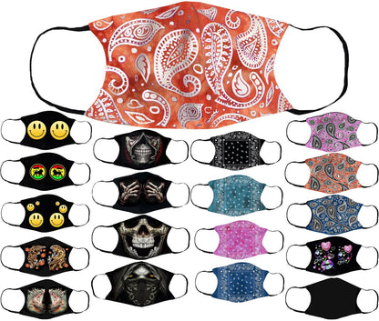 Adults Face Masks Cotton Glow in the Dark with Filter Pocket Reusable & Washable