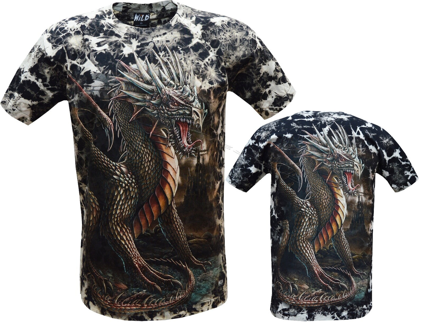 Mens Chinese Dragon Glow in the Dark 100% Cotton Gothic Tye Dye T- Shirt M - 3XL