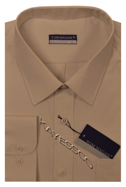 Plain King Size Long Sleeve Shirt Formal Casual Button Up w/ Pocket by Tom Hagan