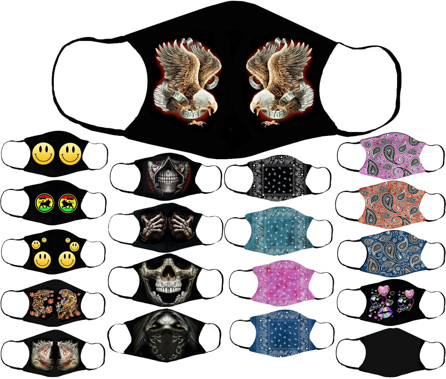 Adults Face Masks Cotton Glow in the Dark with Filter Pocket Reusable & Washable