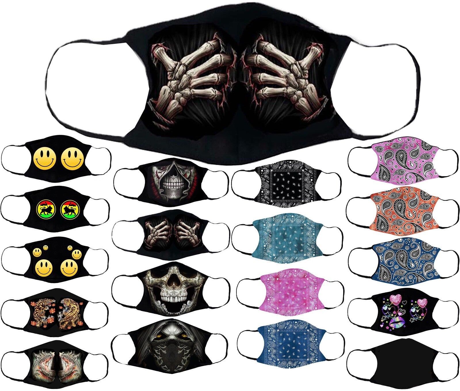 Adults Face Masks Cotton Glow in the Dark with Filter Pocket Reusable & Washable