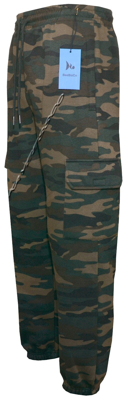 Mens Elasticated Cargo Combat Joggers Camouflage Bottoms with Zip Pockets M-3XL 