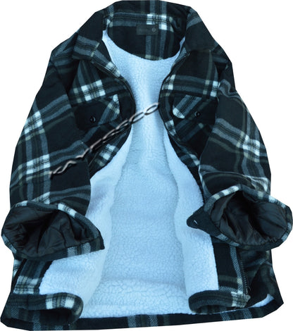 Mens Fleece Padded Lumberjack Shirt Jacket Fur Lined Sherpa Winter Warmer M-5XL