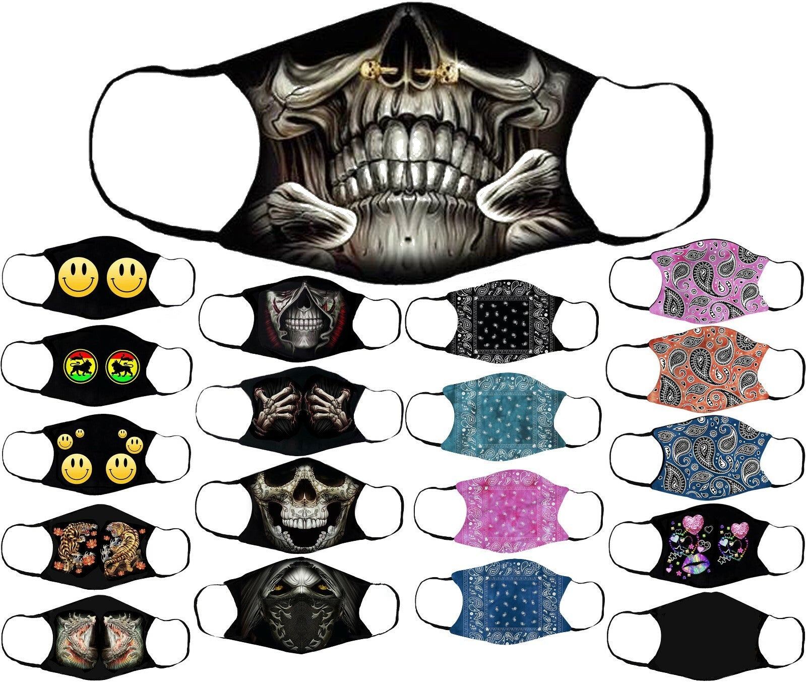 Adults Face Masks Cotton Glow in the Dark with Filter Pocket Reusable & Washable