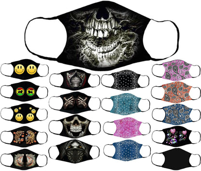 Adults Face Masks Cotton Glow in the Dark with Filter Pocket Reusable & Washable