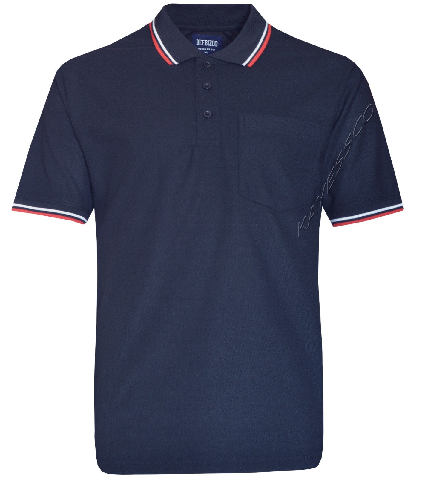 Short Sleeve Polo Pique Shirt Double Tipping Collar w Pocket by Beebizco M - 3XL