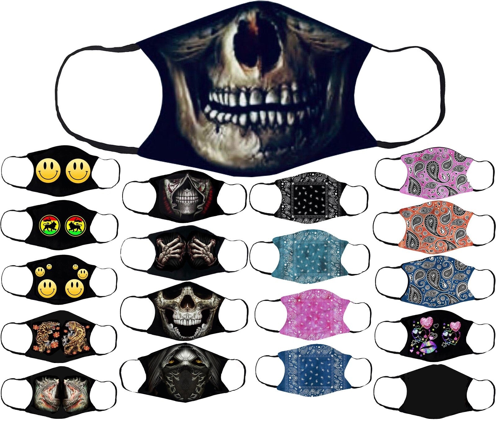 Adults Face Masks Cotton Glow in the Dark with Filter Pocket Reusable & Washable