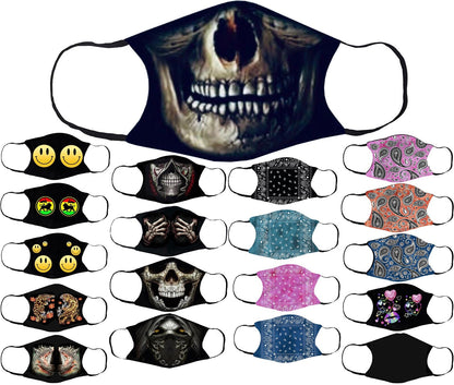 Adults Face Masks Cotton Glow in the Dark with Filter Pocket Reusable & Washable