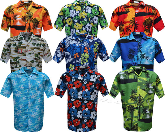 Mens Hawaiian Shirt Stag do Fancy Dress Beech Floral Holiday Short Sleeve Casual