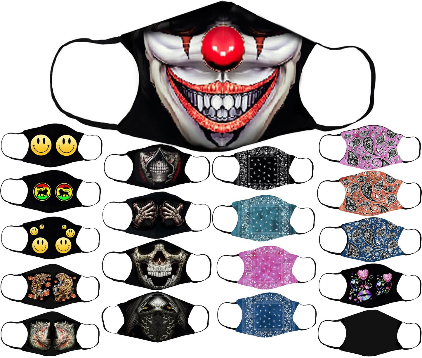 Adults Face Masks Cotton Glow in the Dark with Filter Pocket Reusable & Washable