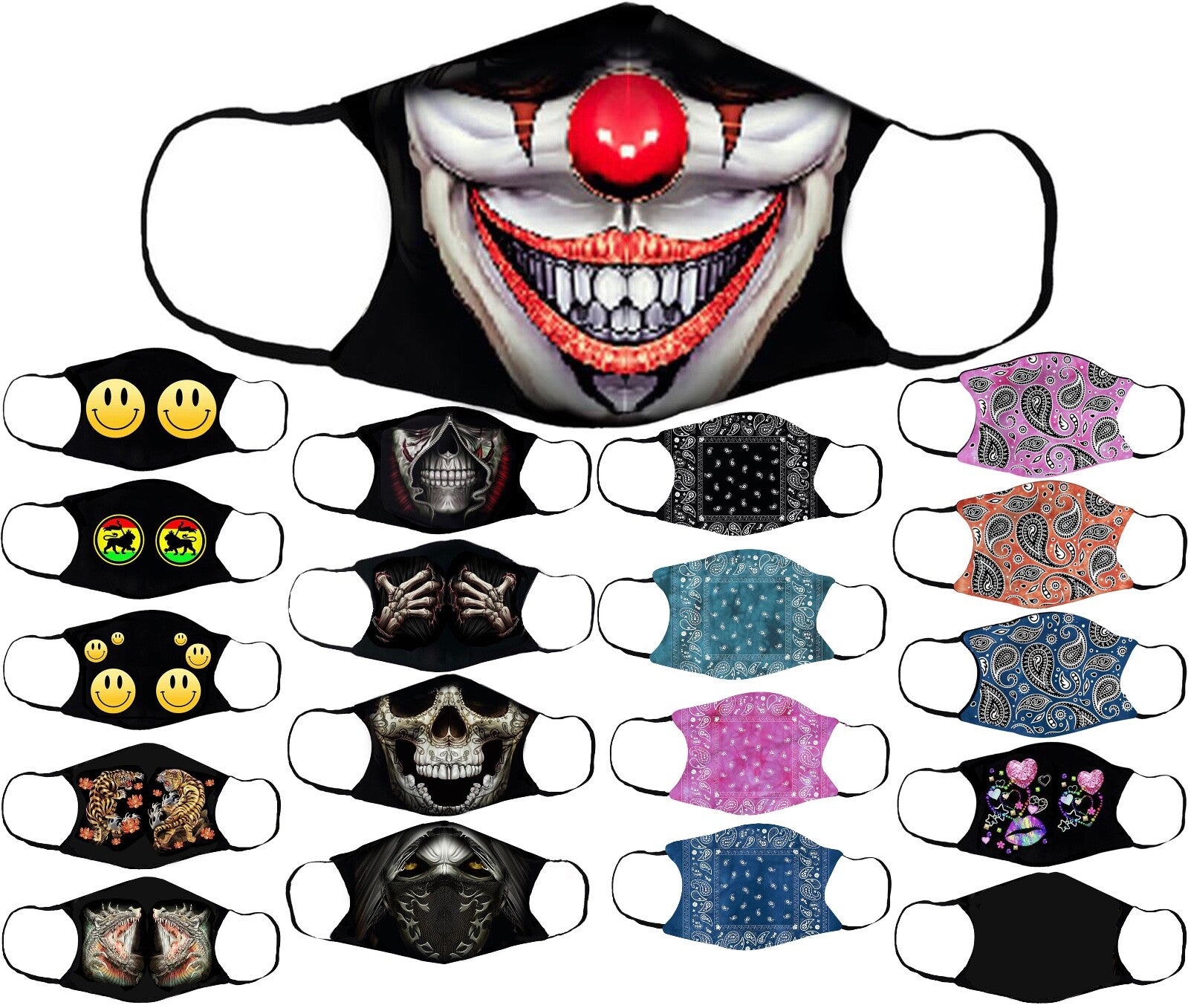 Adults Face Masks Cotton Glow in the Dark with Filter Pocket Reusable & Washable