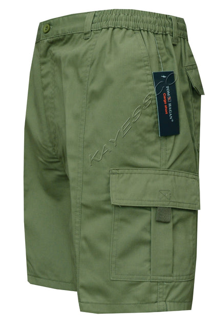 New Mens Elasticated Waist Cargo Combat Plain Shorts Zip Fly M-5XL By Tom Hagan